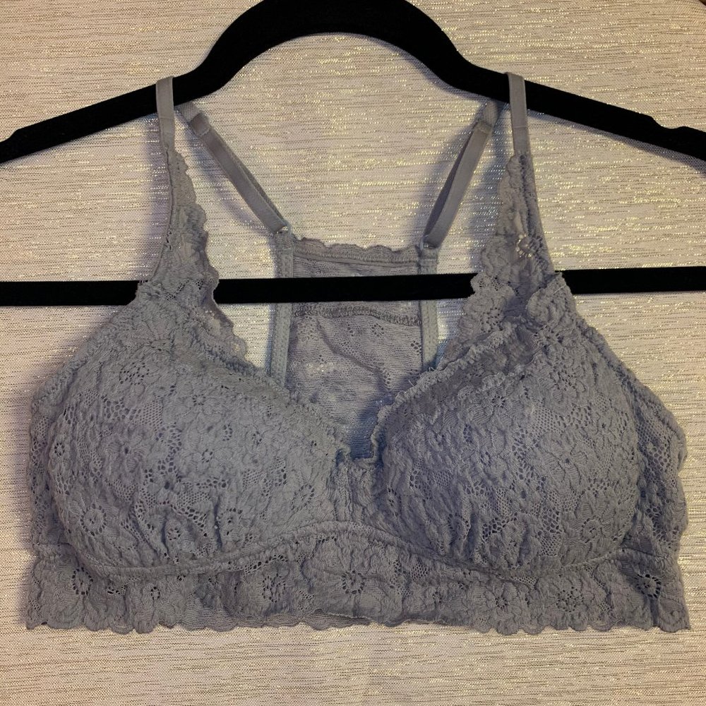 AE Aerie Gray Lace Razorback Bralette M - Like New